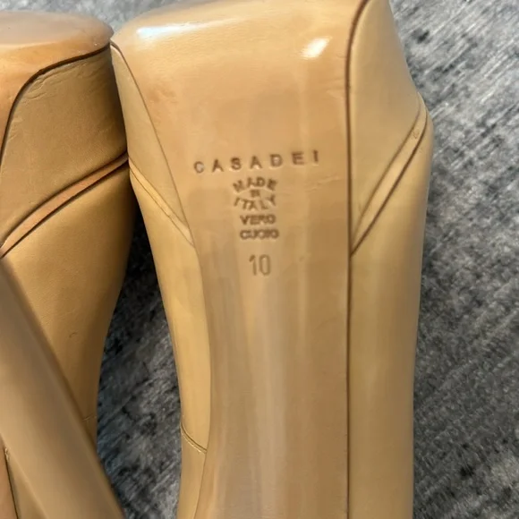 Casadei Nude Leather Peep Toe Platform Pumps - Picture 9 of 10